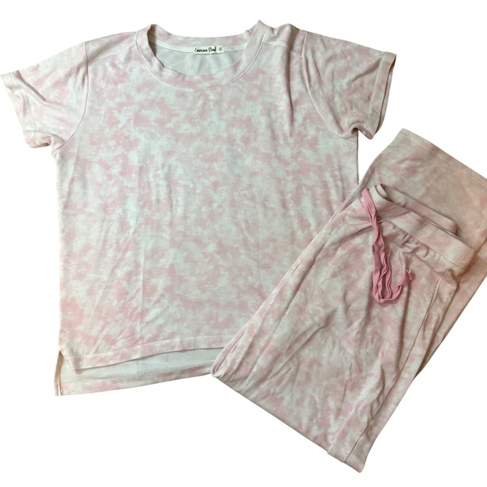Emerson Road Pink White Tie Dye‎ Pajama Set Top Pants Women's Size L